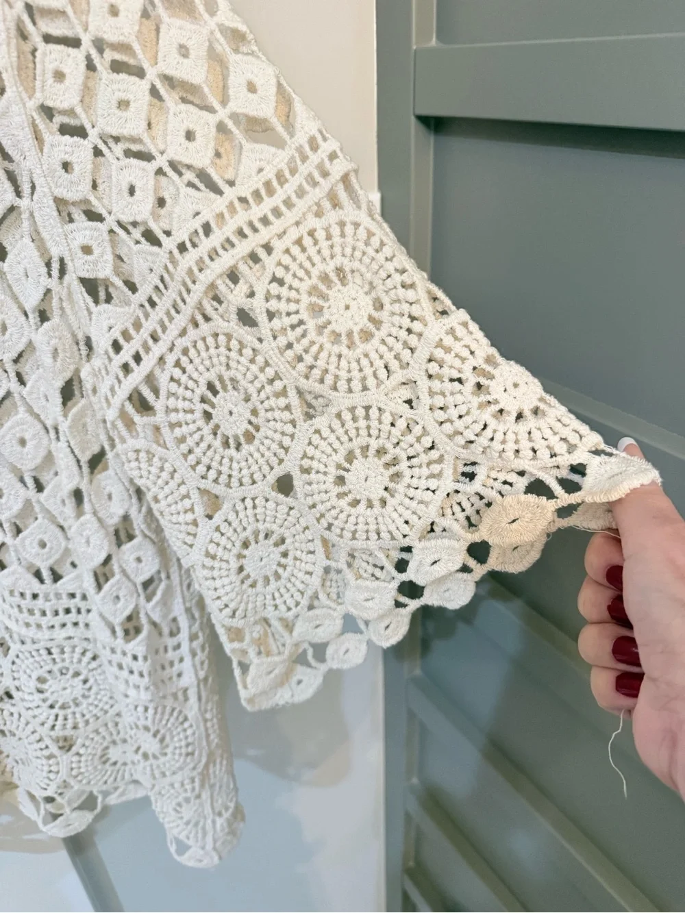 Crochet Lace Boho Top in Ivory Size Large - Picture 2 of 6